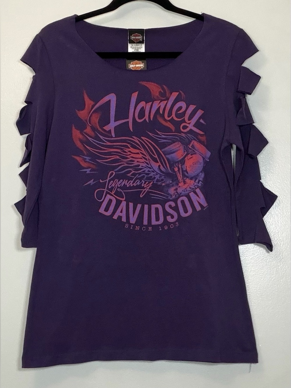 🆕 Harley-Davidson Purple Graphic Cutout Sleeve Tee